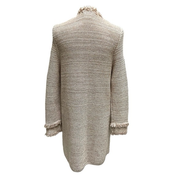 Chico's Cream & Tan Sparkle Open Front Knit Cardigan‎ with Fringe Detailing - Picture 6 of 10